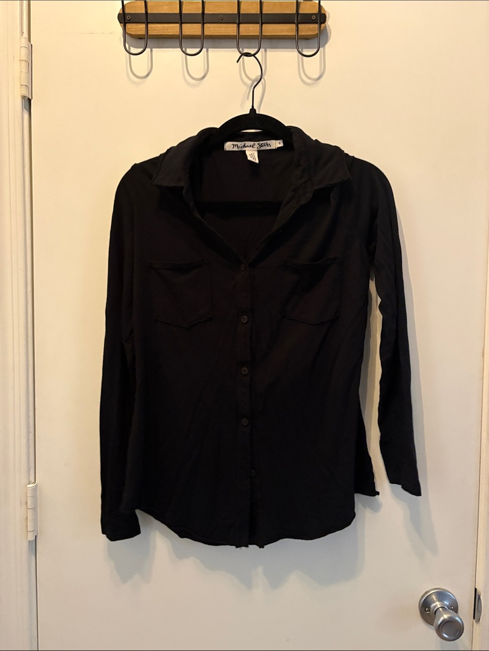 Michael Stars Black Long-Sleeve Button-Up Shirt Classic Normcore Size S